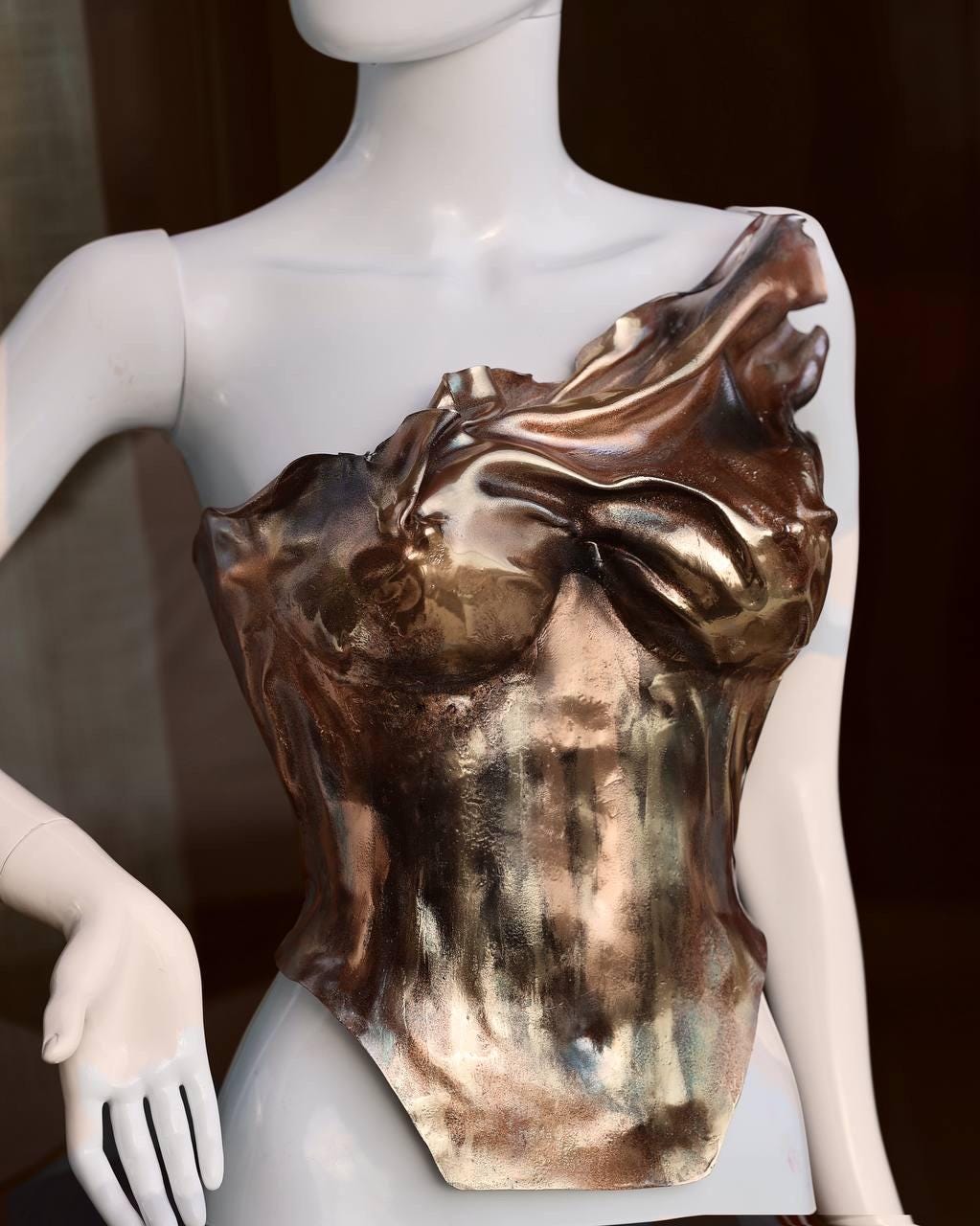 Ancient bronze bustier corset, copper custom handmade breastplate, vintage look brass top for stage performance, photoshoot, special events