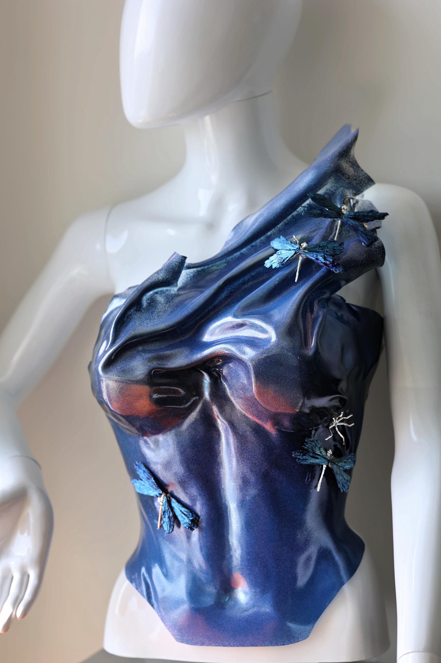 Blue corset art breastpate outfit moulded neon cosplay princess stage performer outfit