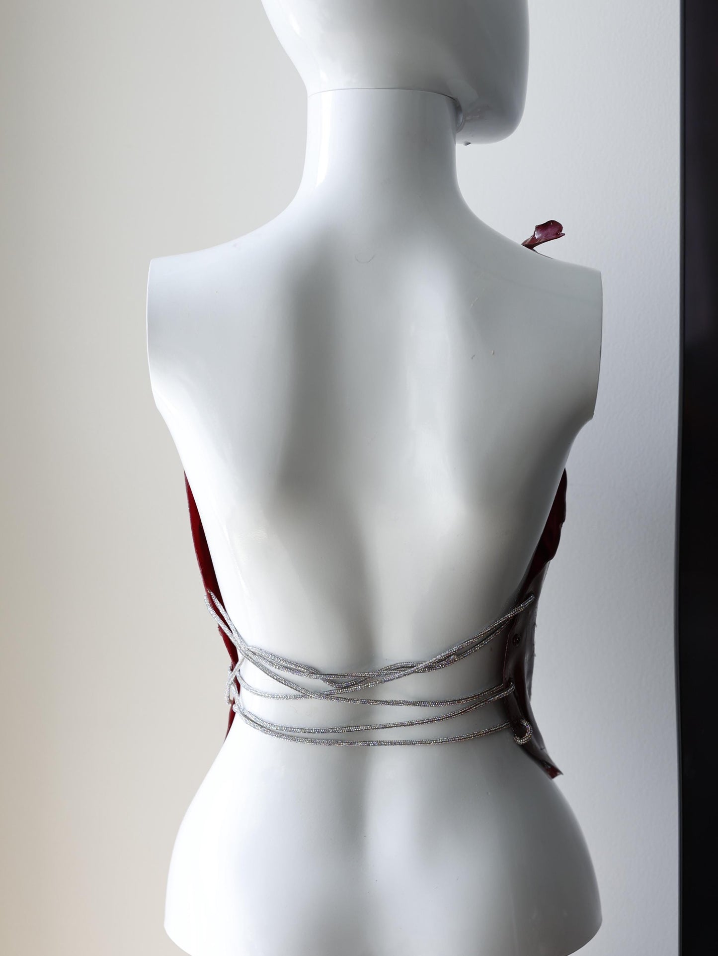 Burgundy plastic custom corset bustier top, breastplate armor costumes cosplay futuristic top, handmade Marsala dark red ancient look top