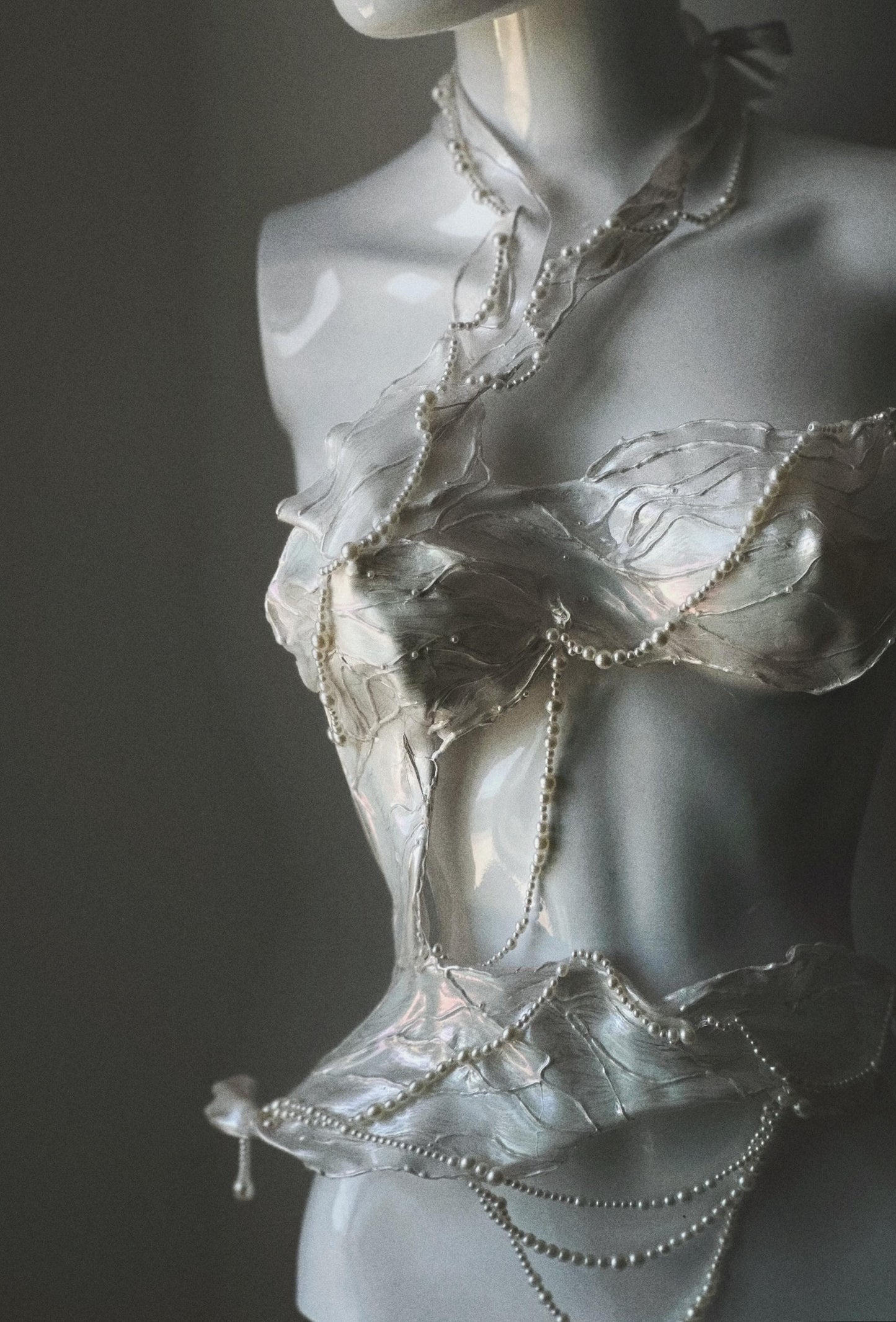 White shiny rhinestone corset bustier top, breastplate armor costumes cosplay futuristic clothing, handmade see through corset, bridal outfi