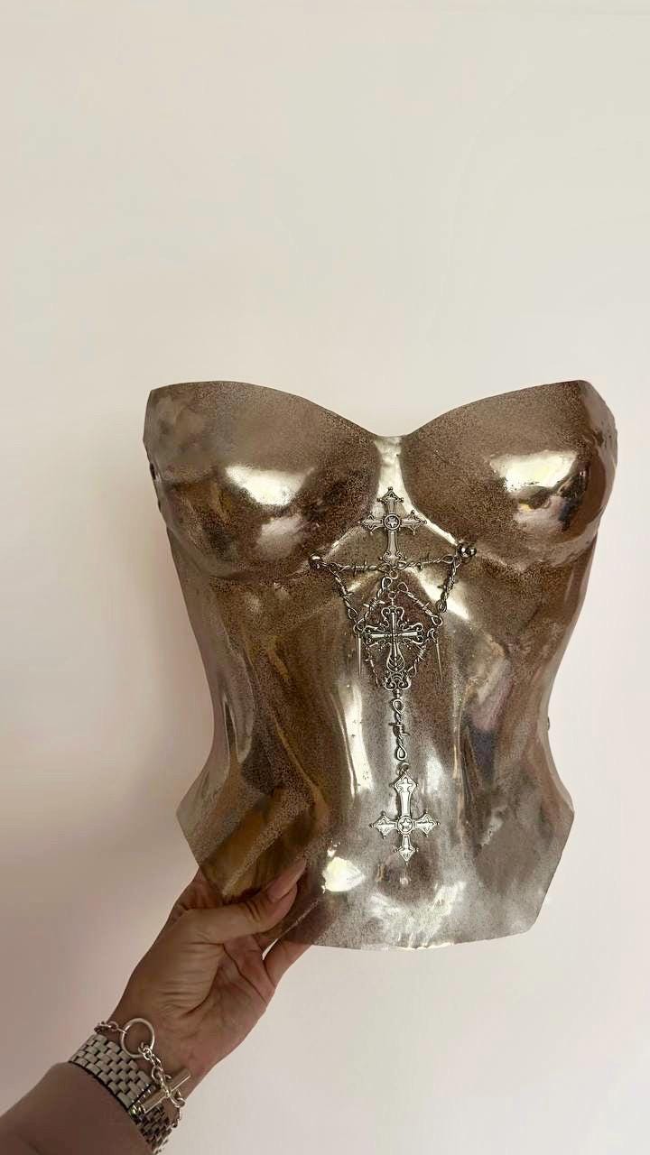 Medieval Knight Armor Corset for Woman, Metallic silver golden warrior breastplate, Knight-Inspired Armor Bodice for Cosplay