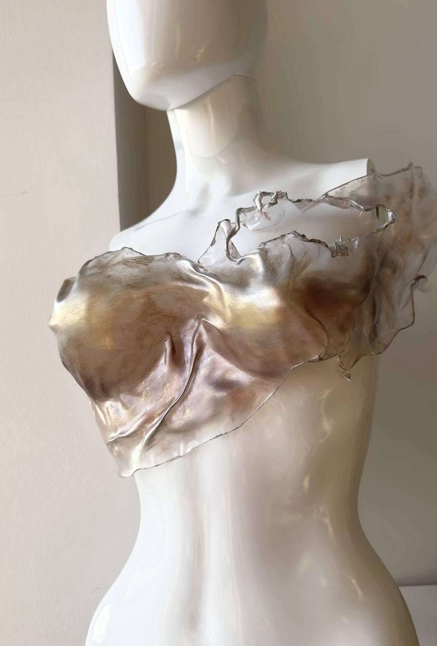Transparent Top, golden custom handmade breastplate, Plastic crop top, corset for performers