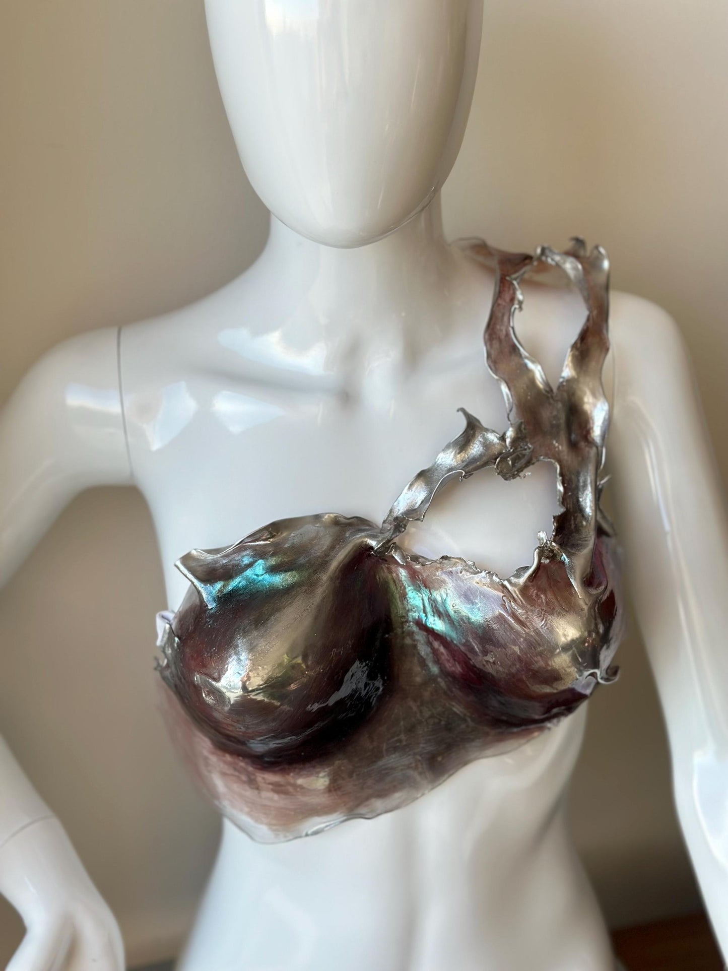 Custom Chrome Armor Corset Bustier Top, Cosplay Breastplate Armor Costume, Metal Bra Festival Outfit, Goddess Acrylic Bustier, Handmade top