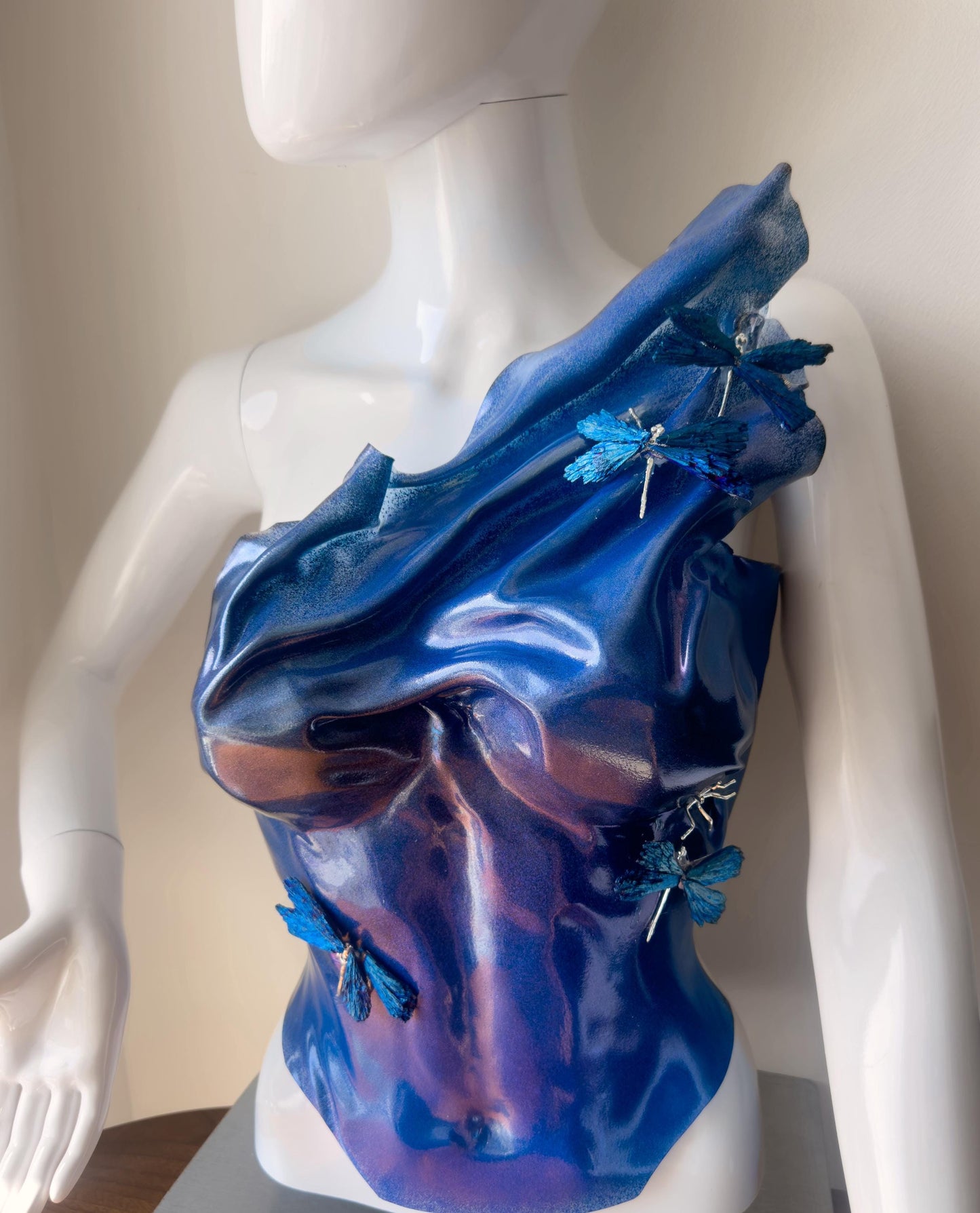 Blue corset art breastpate outfit moulded neon cosplay princess stage performer outfit