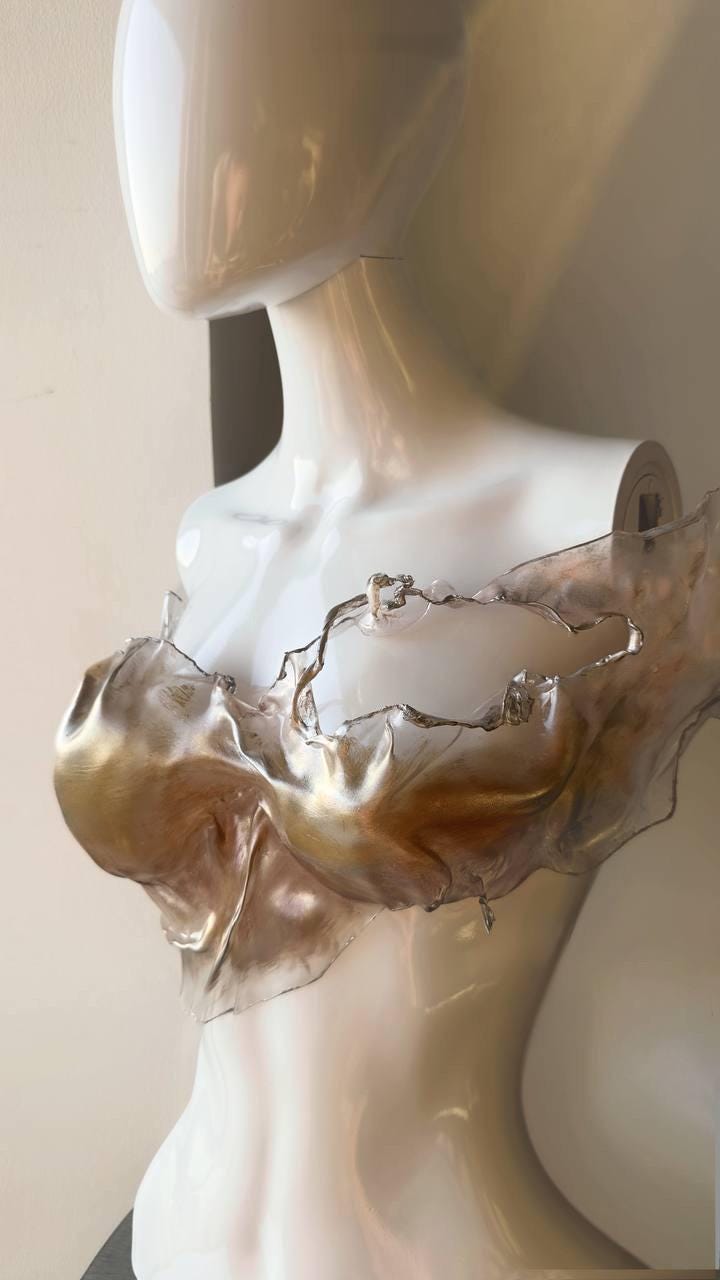 Transparent Top, golden custom handmade breastplate, Plastic crop top, corset for performers