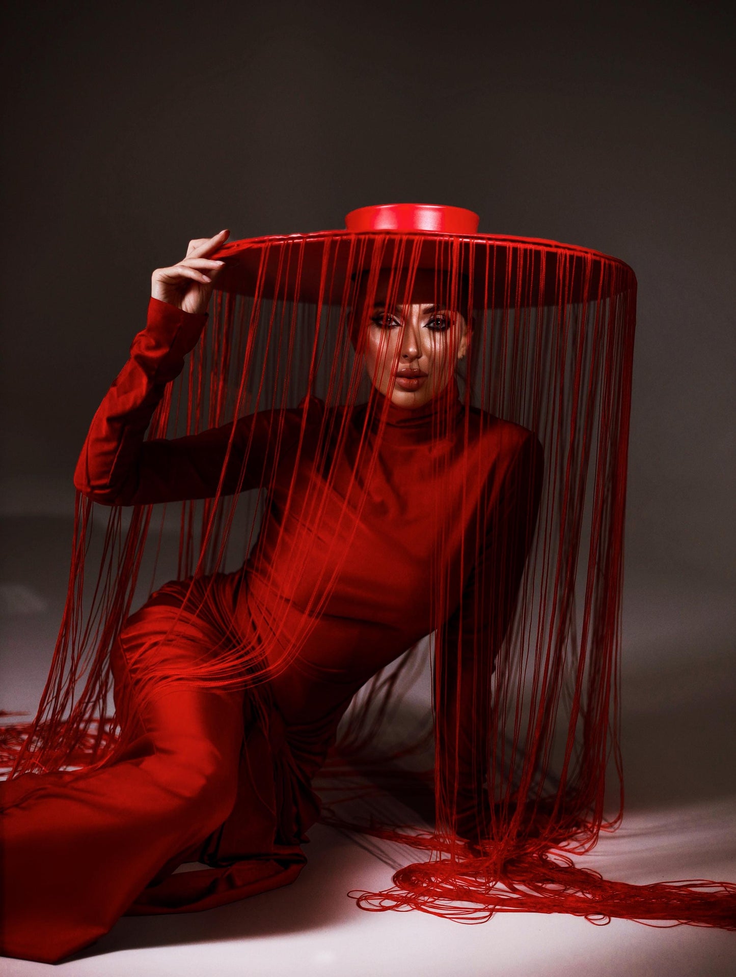 Red fringe hat, photo session hat, photoshoot accessories, cosplay costume, new year hat, futuristic party hat, pregnancy photo