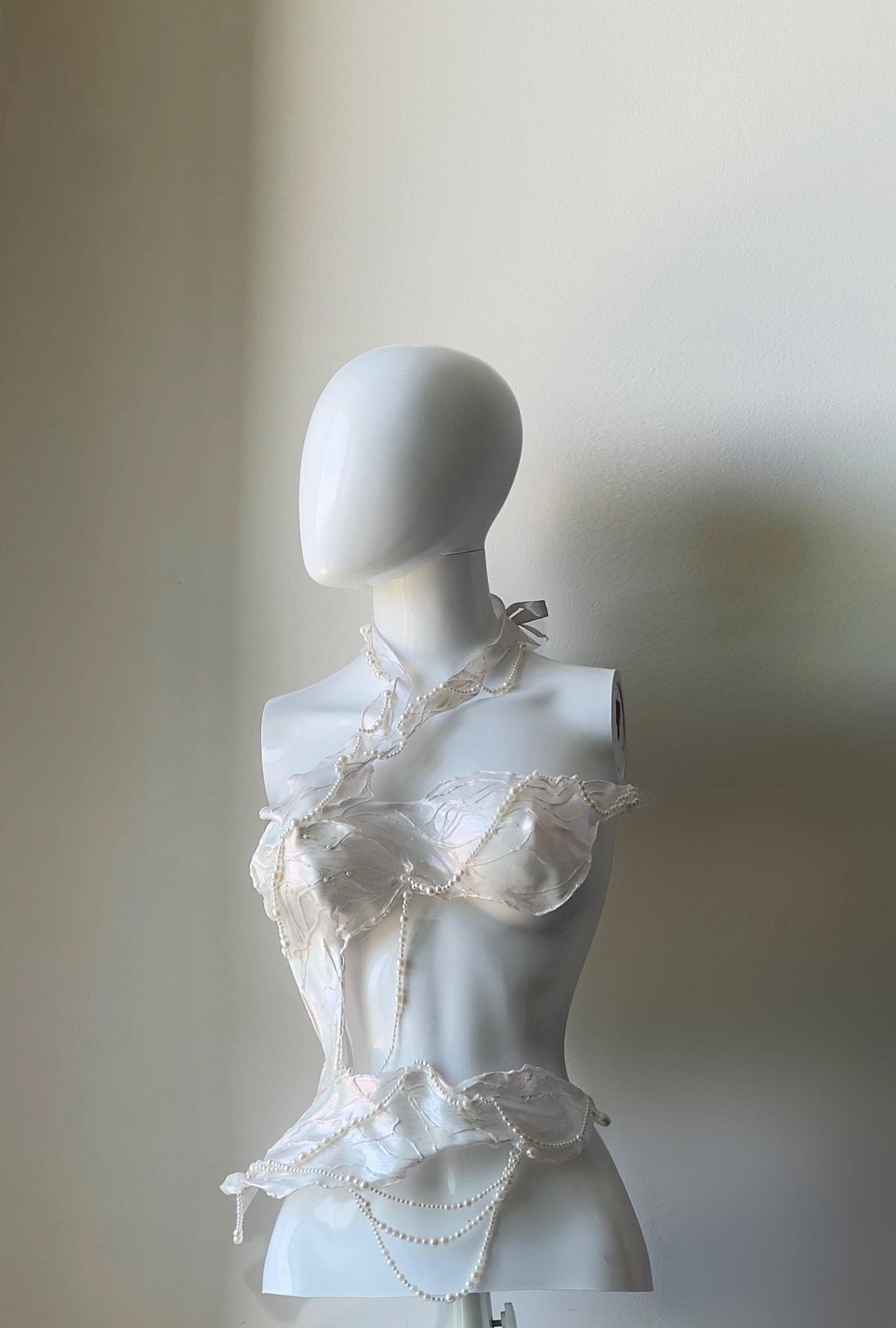 White shiny rhinestone corset bustier top, breastplate armor costumes cosplay futuristic clothing, handmade see through corset, bridal outfi
