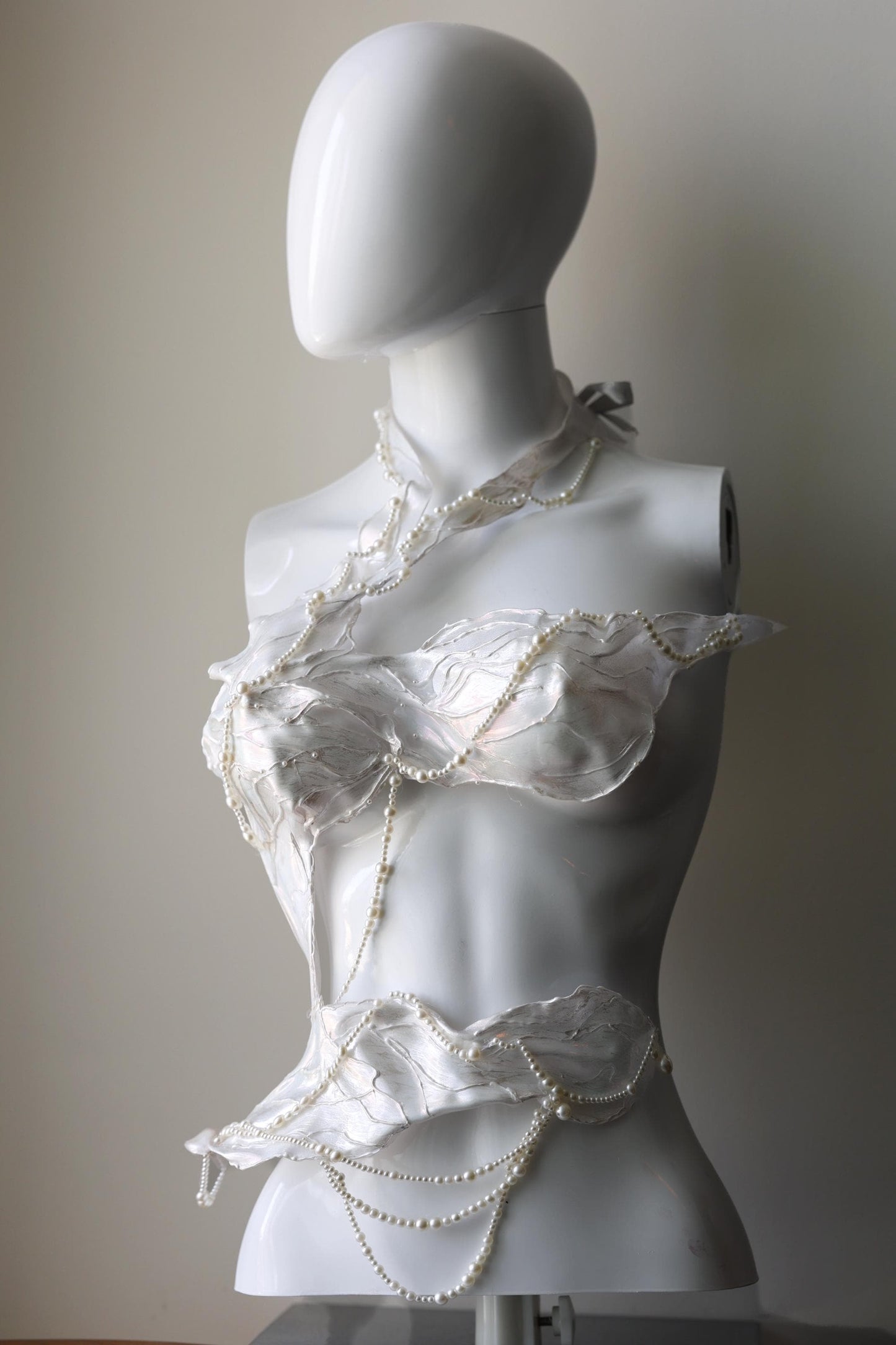White shiny rhinestone corset bustier top, breastplate armor costumes cosplay futuristic clothing, handmade see through corset, bridal outfi