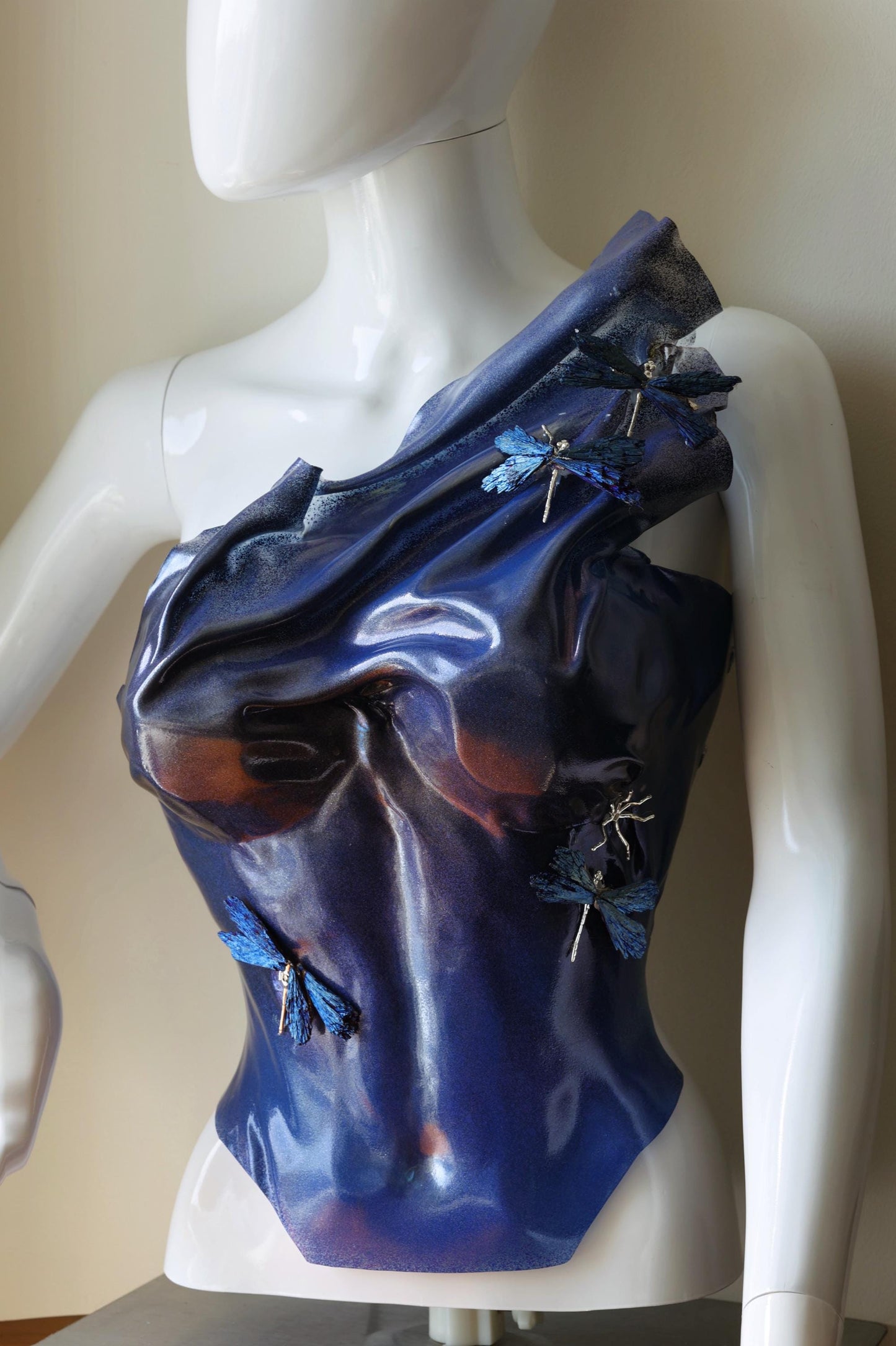 Blue corset art breastpate outfit moulded neon cosplay princess stage performer outfit