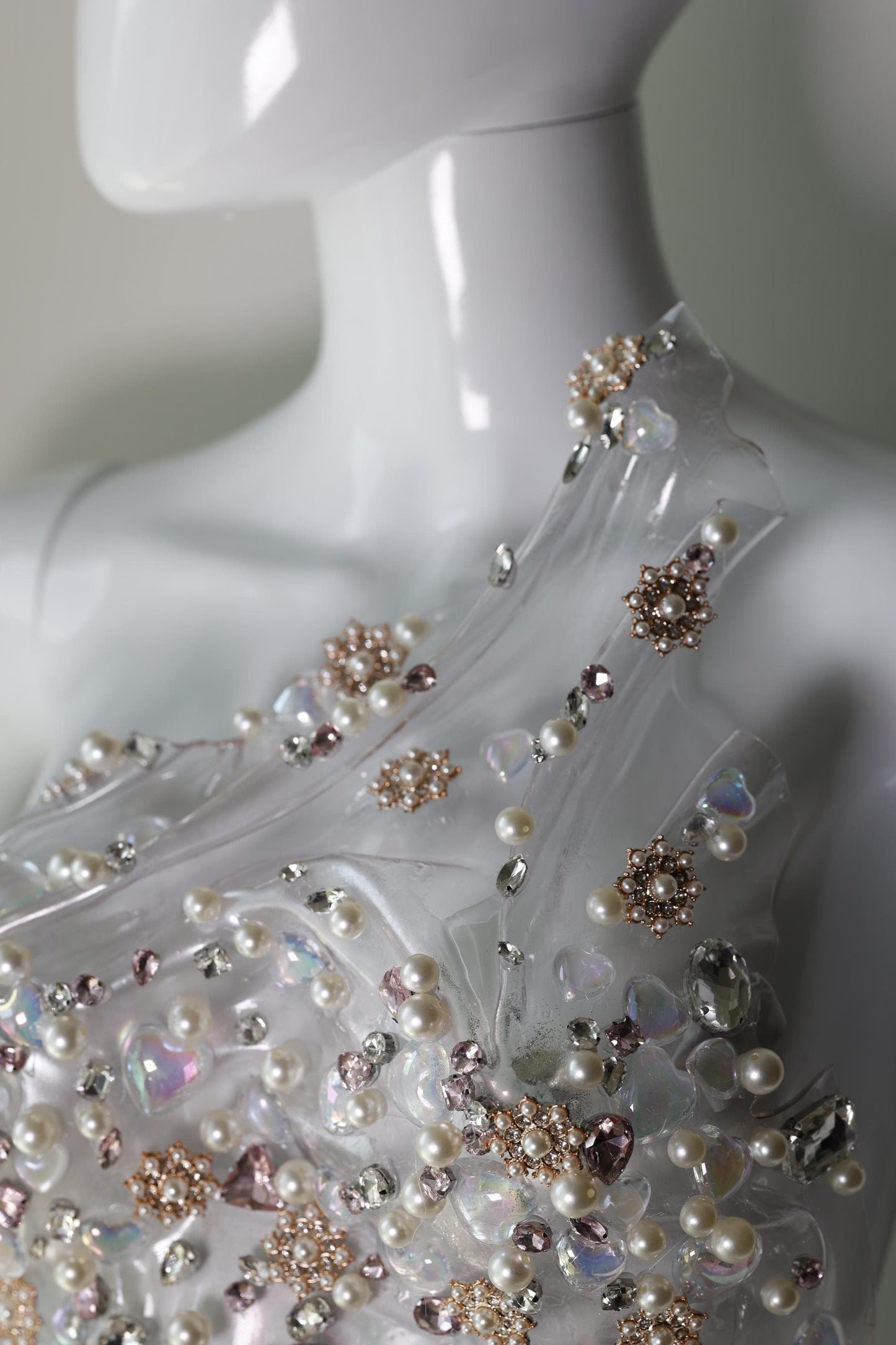 Clear rhinestone corset bustier top, wedding top with pearls, stage performers outfit, pageant outfit, ballroom dress, transparent top