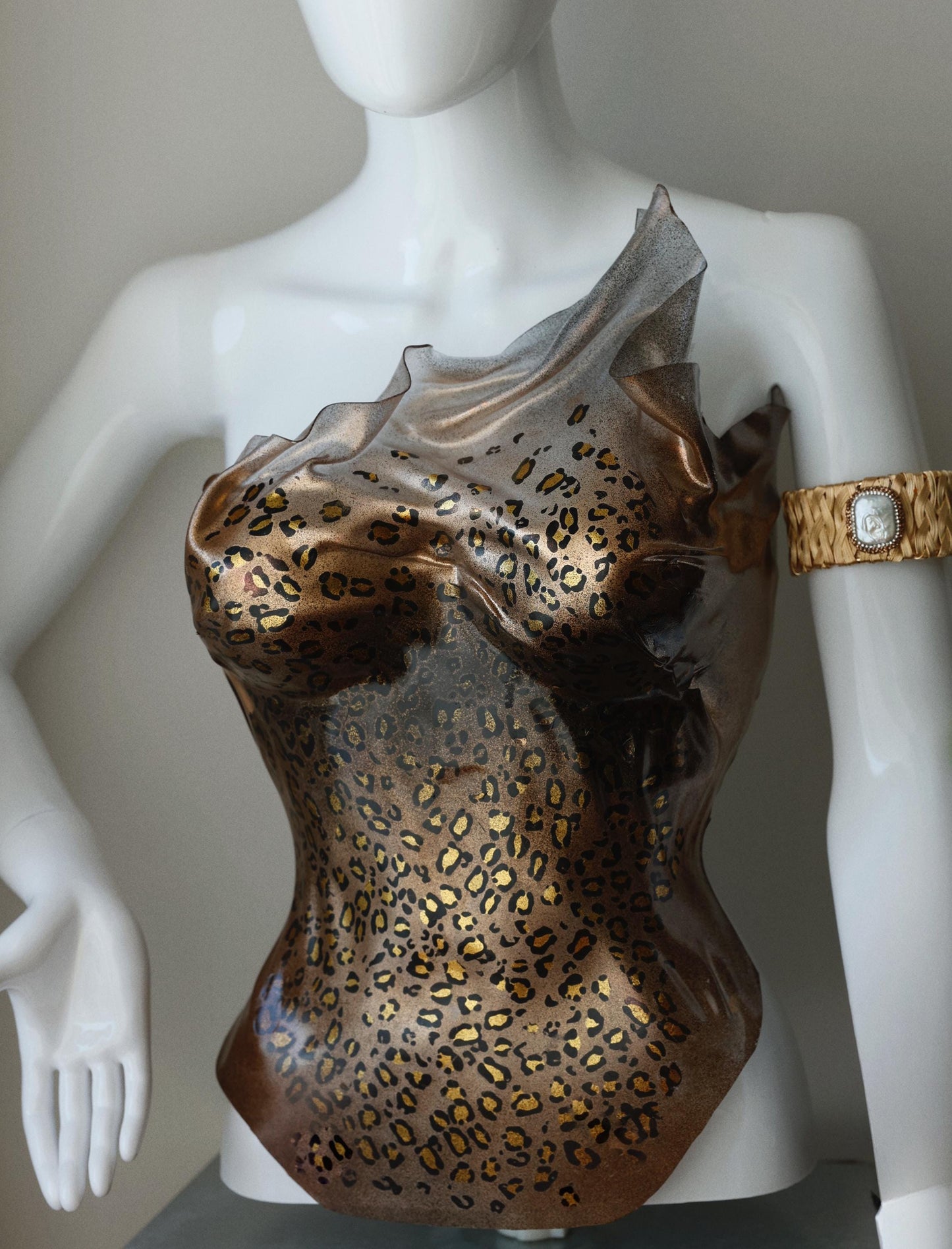 Leopard corset handmade, cheetah print breastplate, handmade plastic corset top, overbust corset