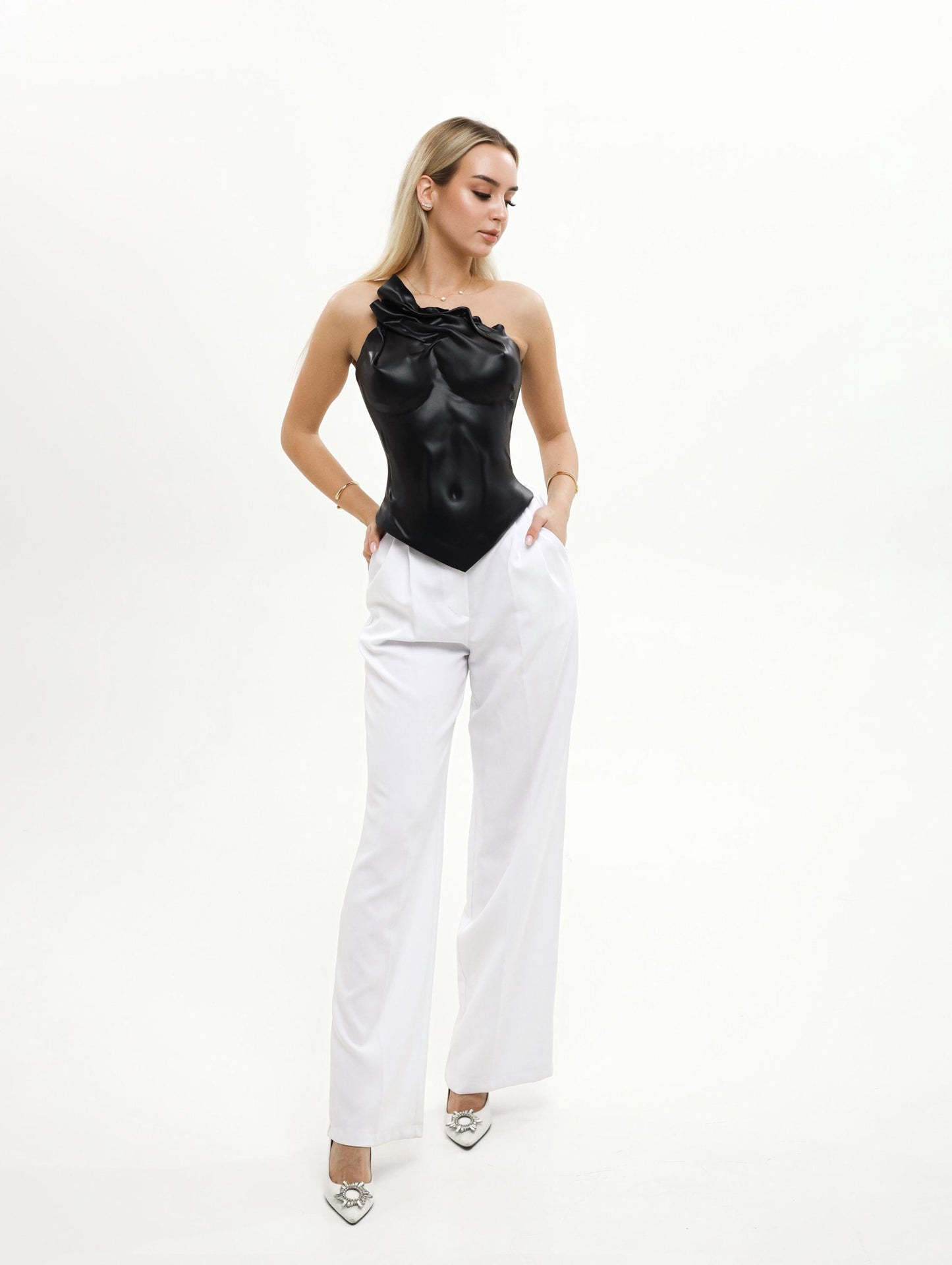 Handmade Black Armor Bustier Top
