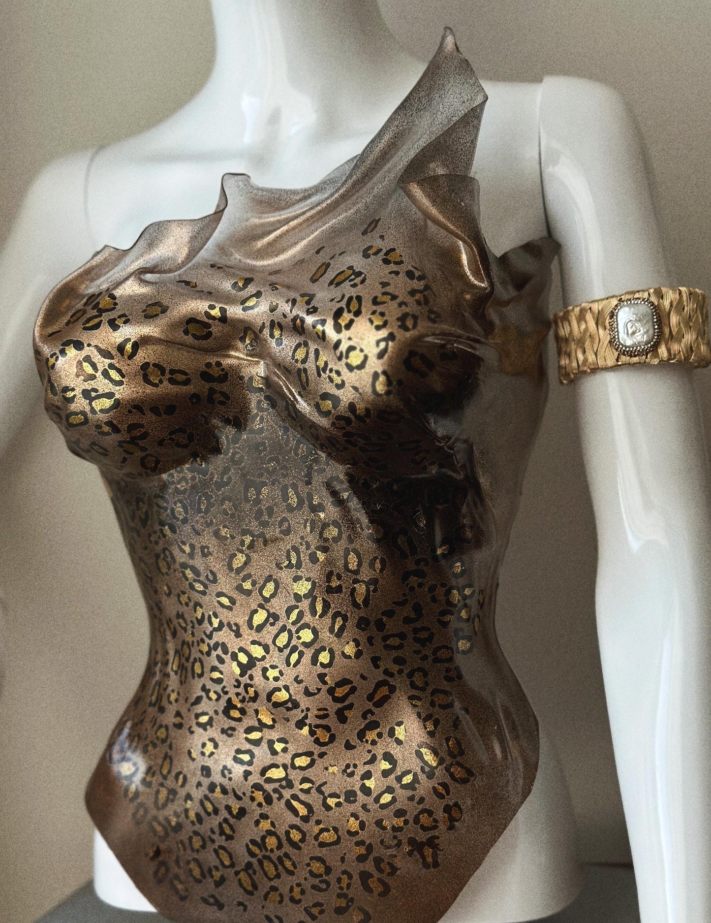 Leopard corset handmade, cheetah print breastplate, handmade plastic corset top, overbust corset