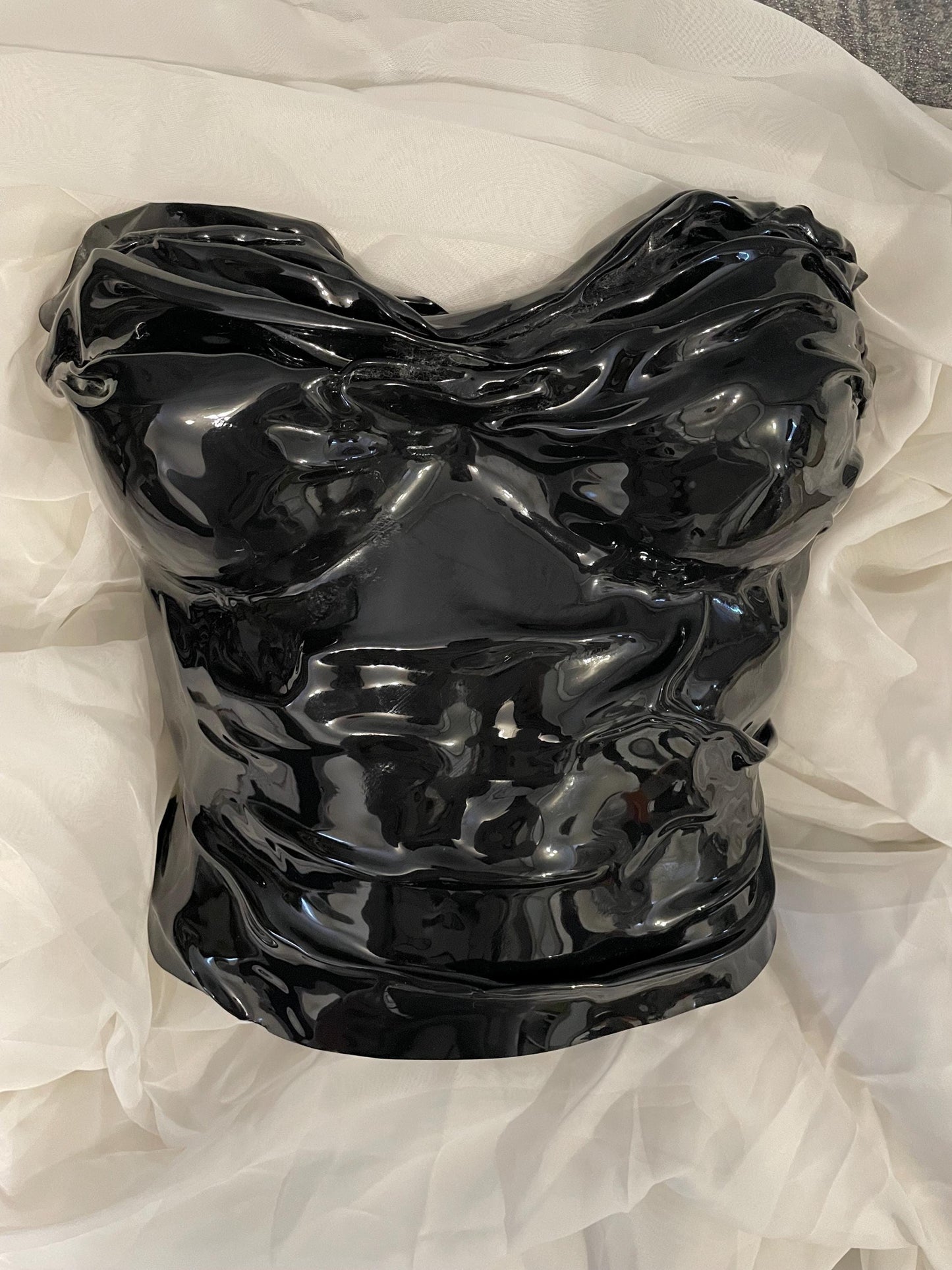 Black Armor Bustier Top, Custom Cosplay Breastplate, Festival Metal Bra, Goddess Warrior Top, Artistic Armor Corset, Wet look metal bra