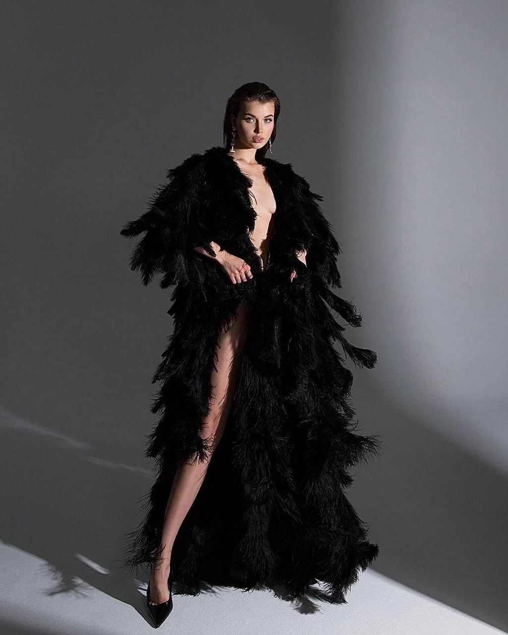 Black Ostrich Feather Cape