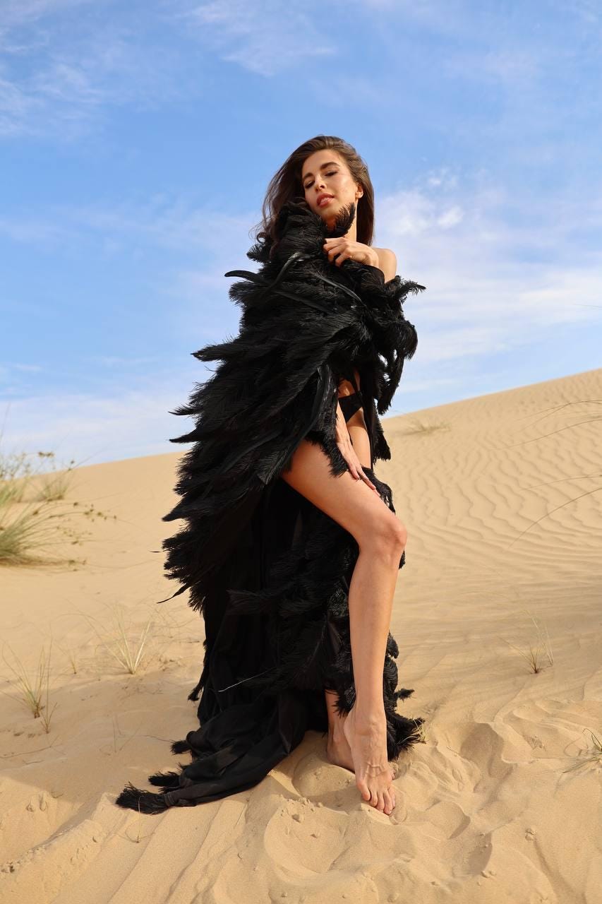 Black Ostrich Feather Cape
