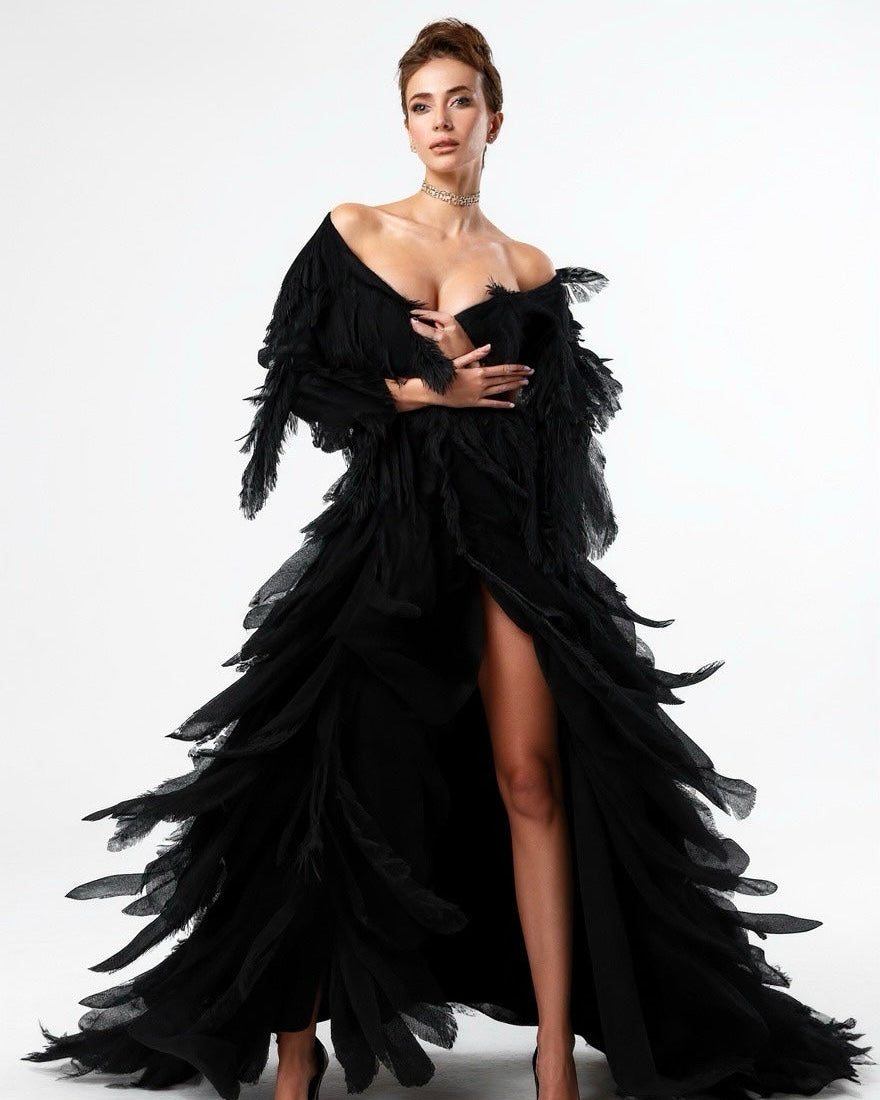 Black Ostrich Feather Cape