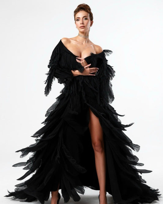 Black Ostrich Feather Cape