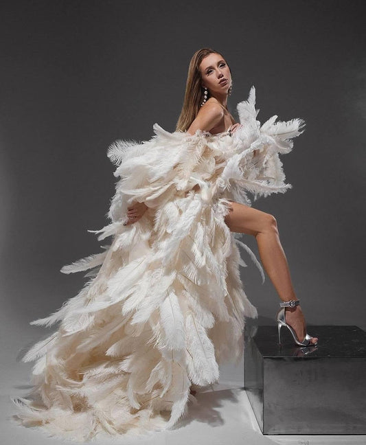 White ostrich feather cape