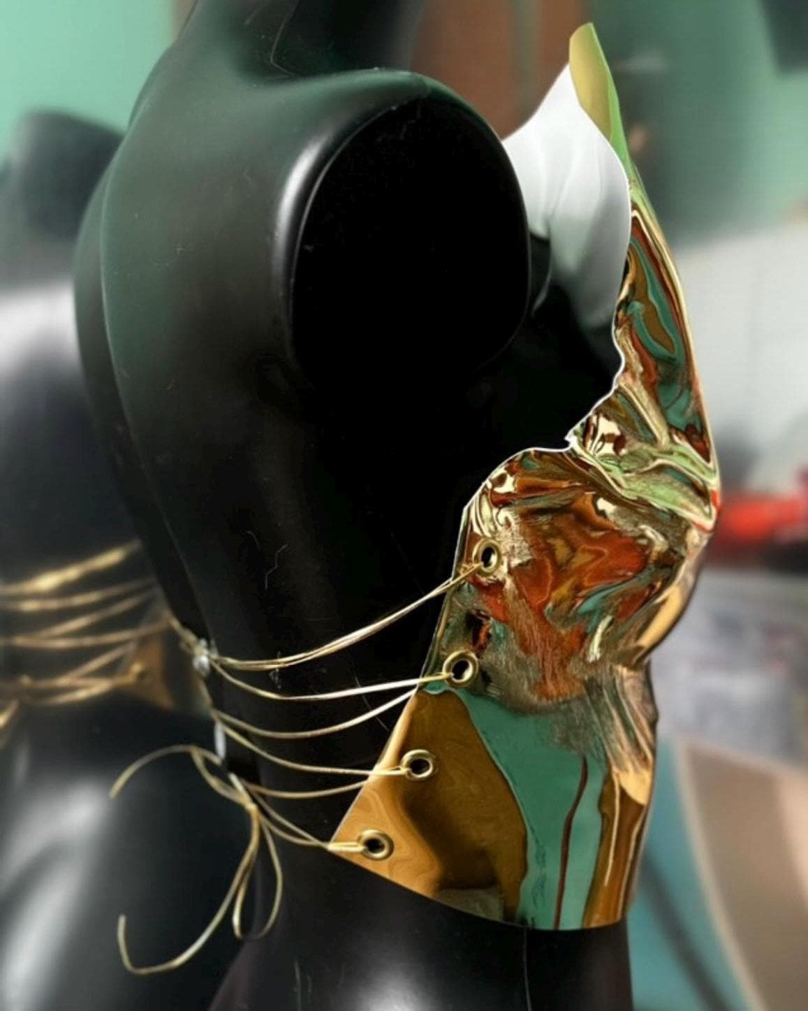 Lustrous gold strapless corset top