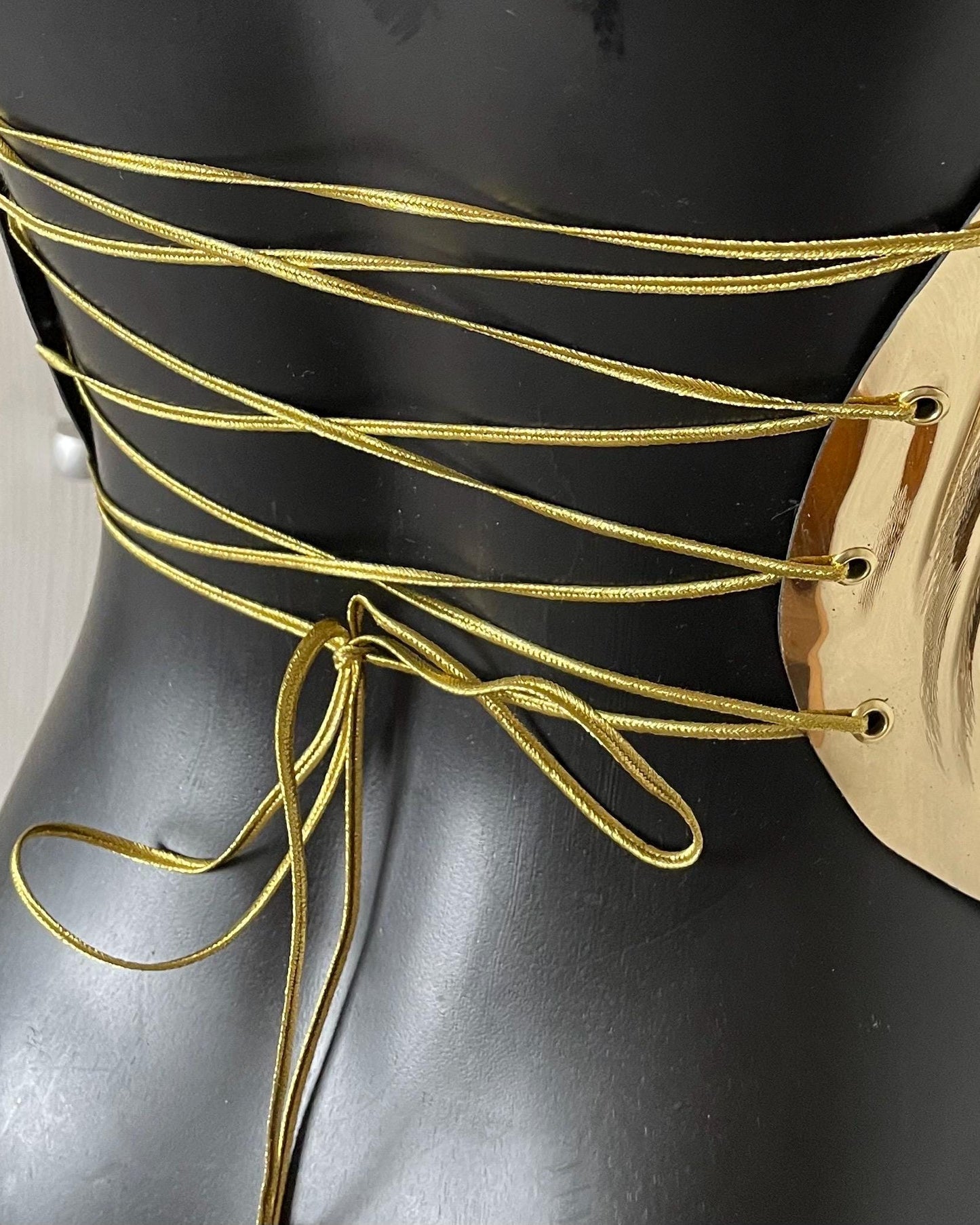 Molten gold one-shoulder acrylic corset